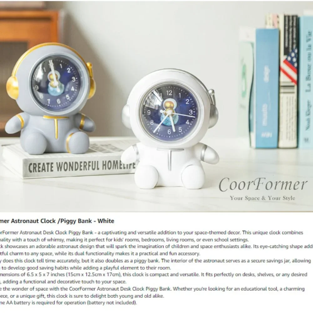 2-in-1 Astronaut Desk Clock & Piggy Bank for Children - 